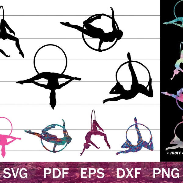 Aerial Hoop SVG Bundle, Aerialist SVG, Aerial Lyra Shirt Design Digital Files, Aerial Arts PNG, Lyra Clip Art, Splits Circus Silhouette