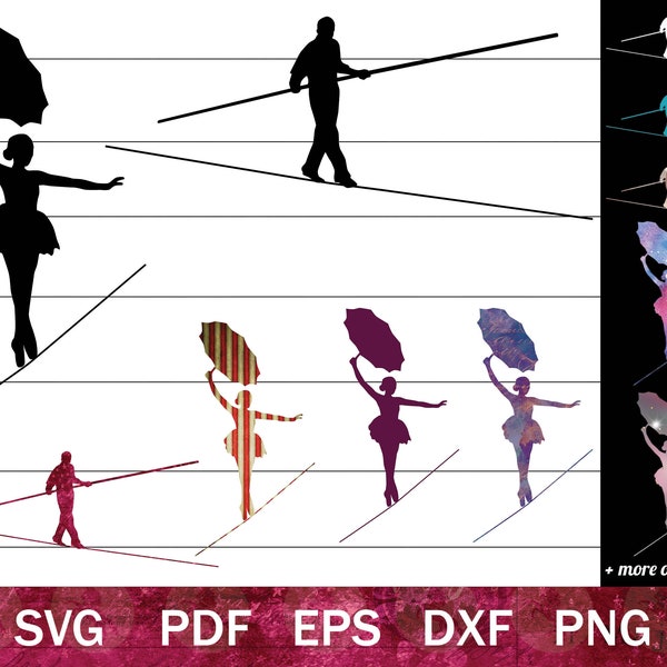 Wire Walker SVG Bundle, Tightrope Walking SVG, Circus Shirt Design Digital Files, Circus Artist PNG, Tight Rope Clip Art, Circus Clip Art