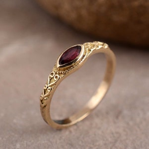 Natural garnet ring, gold filled ring, tiny ring, stacking ring, garnet jewelry, ring for women, delicate ring, thin band, ring for her