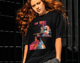 Vibrant Fusion: Abstract Girl Face with Colorful Blocks, Nature-Inspired, Unisex Tee