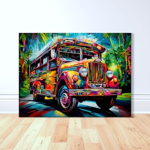 Tropische Jeepney Canvas Art Print, Filipijnse kunst, Filippijnse kunst, Pinoy Art, Filipijns, cadeau Filipijns, decor van het huis, olieverfschilderij