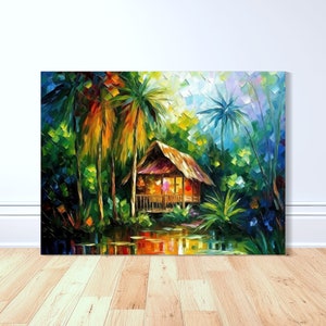 Bahay Kubo Rainforest Reflections Canvas Art Print, Philippines Art, Oil Painting, Filipino Art, Philippines Gift, Philippines Home Decor