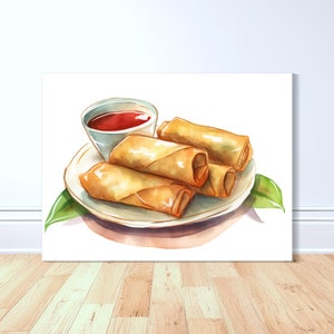 Golden Brown Lumpia Canvas Art Print, Philippines Art, Watercolor, Filipino Art, Pinoy Art, Filipino, Philippines Gift, Filipino Food