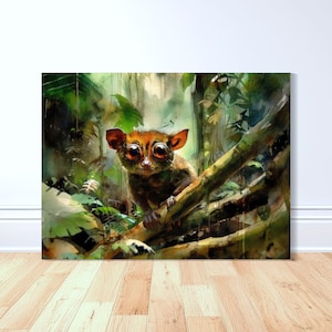 Curious Philippine Tarsier Canvas Art Print, Philippines Art, Philippines Painting, Filipino Art, Philippines Decor, Philippines Gift
