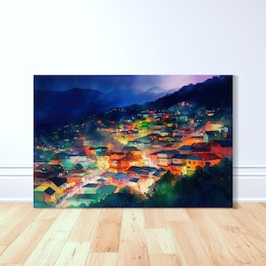 Baguio Night Glow Canvas Art Print, Philippines Art, Watercolor, Filipino Art, Pinoy Art, Philippines Gift, Philippines Wall Home Decor
