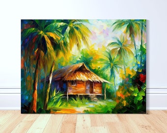 Bahay Kubo Rainforest Retreat Canvas Art Print - Philippines Art, Oil Painting Print, Filipino Art, Pinoy Art, Filipino, Home Decor