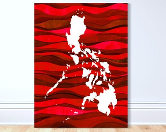 Impresión artística en lienzo con silueta ondulada de Filipinas - Arte filipino, arte de mapas, arte filipino, arte pinoy, filipino, regalo de Filipinas