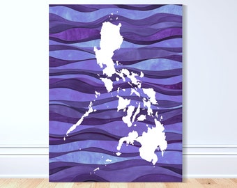 Impresión artística en lienzo de silueta ondulada de océano morado de Filipinas - Arte filipino, arte de mapas, arte filipino, arte pinoy, filipino, regalo de Filipinas