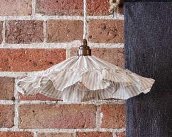 Handmade 'Emmy' 10" natural stripe linen ruffle pendant LIGHT SHADE- made to order