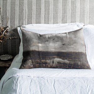 Handmade 100% LINEN 'Marshes' rectangular cushion vintage print 60x40cm in stock image 2