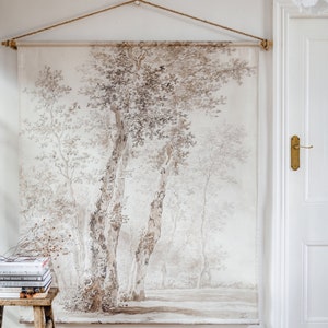 XL Handmade 100% organic canvas 'Trees' 19th century vintage neutral print on fabric - wall hanging - ready to hang - made to order