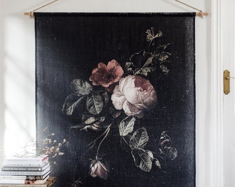 XL Handmade 100% LINEN - 17th century vintage Dutch floral still life painting - wall hanging - ready to hang - made to order