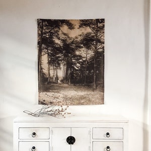 Handmade 100% LINEN 'The Woods' nature woodlands neutral vintage photograph wall art hanging artwork for styling made to order image 1