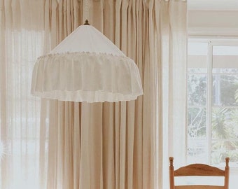 Handmade 'Somerset' 20" ivory linen ruffle pendant LIGHT SHADE- made to order