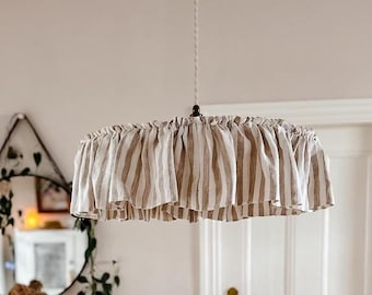 Handmade Linen Ruffle Pendant Light Shade: Cotswolds Stripe