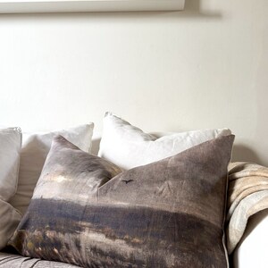 Handmade 100% LINEN 'Marshes' rectangular cushion vintage print 60x40cm in stock image 7