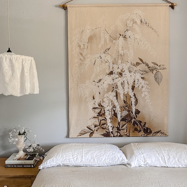 Handmade 100% LINEN 'Betsy' floral vintage artwork print - linen wall hanging - ready to hang - Made to order