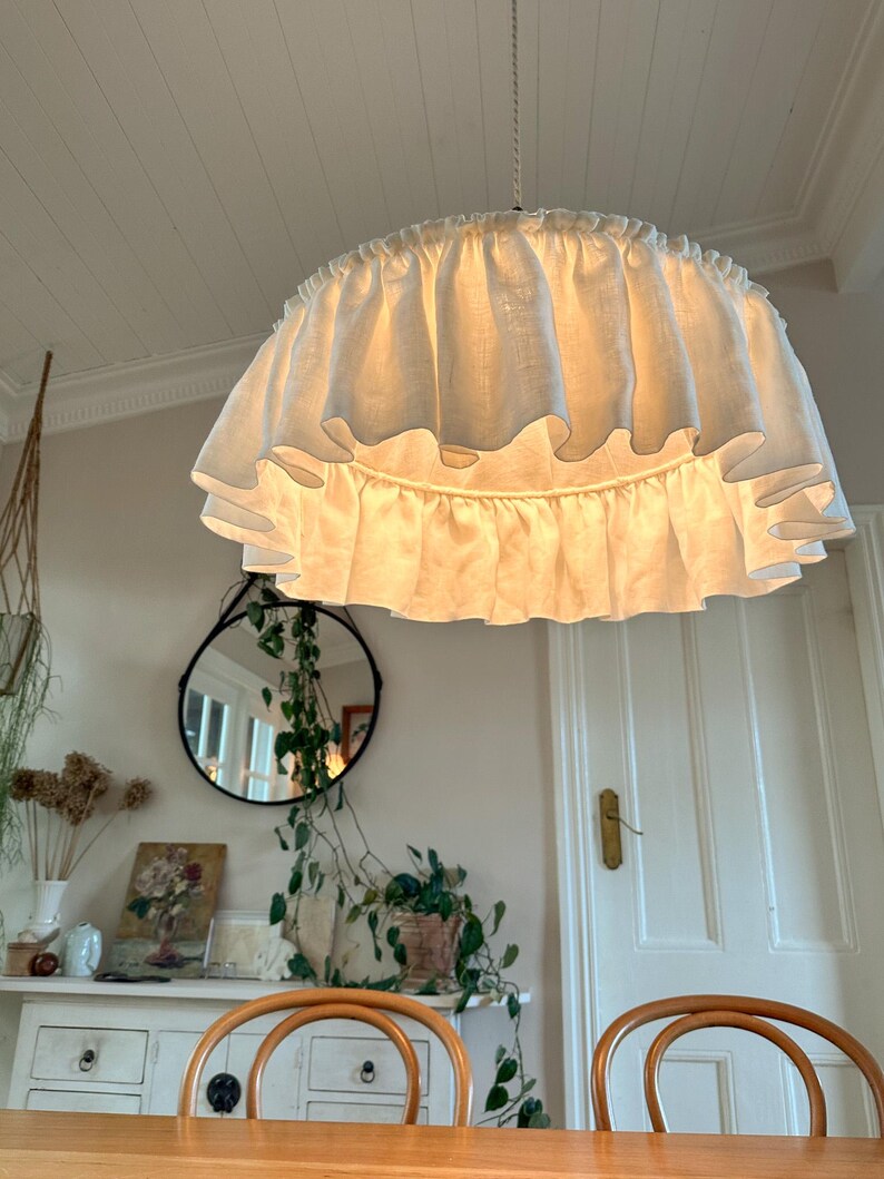 Handmade Somerset 20" Ivory Linen Ruffle Pendant Light Shade