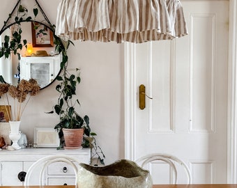 Handmade natural/white stripe linen ruffle pendant light shade 50cm / 20"diameter MADE TO ORDER