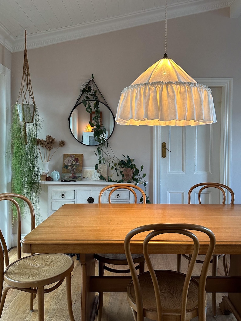 Handmade Somerset 20" Ivory Linen Ruffle Pendant Light Shade - Thumbnail 2