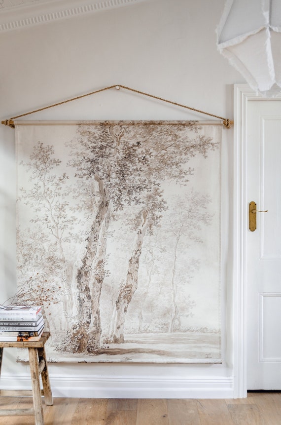 XL Handmade 100 Organic Canvas trees 19th Century Vintage Neutral Print on Fabric Wall Hanging Ready to Hang Made to Order Etsy Canada