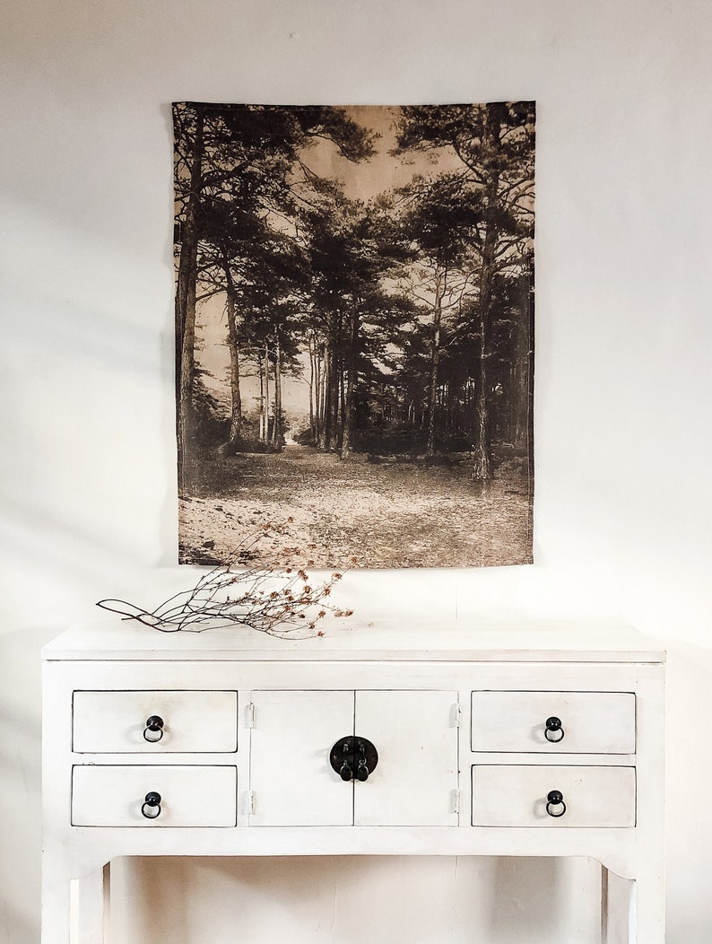 Handmade 100% LINEN 'The Woods' nature woodlands neutral vintage photograph wall art hanging artwork for styling made to order image 3