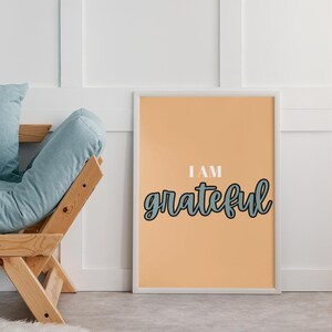 Estoy agradecido / Arte mural digital de descarga / Diseño motivacional / Impresión de afirmación positiva