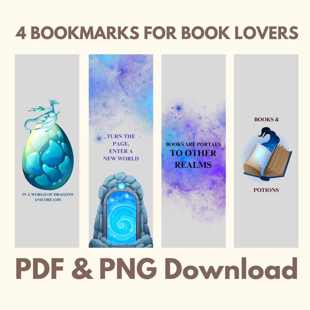 Fantasy Bookmark Examples Fantasy Realm Bookmarks | 4 Digital Downloads | PDF & PNG for Fantasy ...