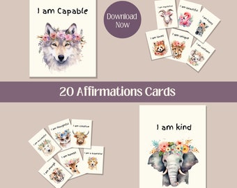 Printable Set of 20 Kids Positive Affirmation Cards | Digital Download | Encouragement Cards | Classroom activity | PDF