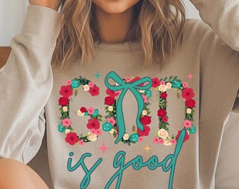 Floral God Is Good PNG: Boho Christian Design (Digital Download)