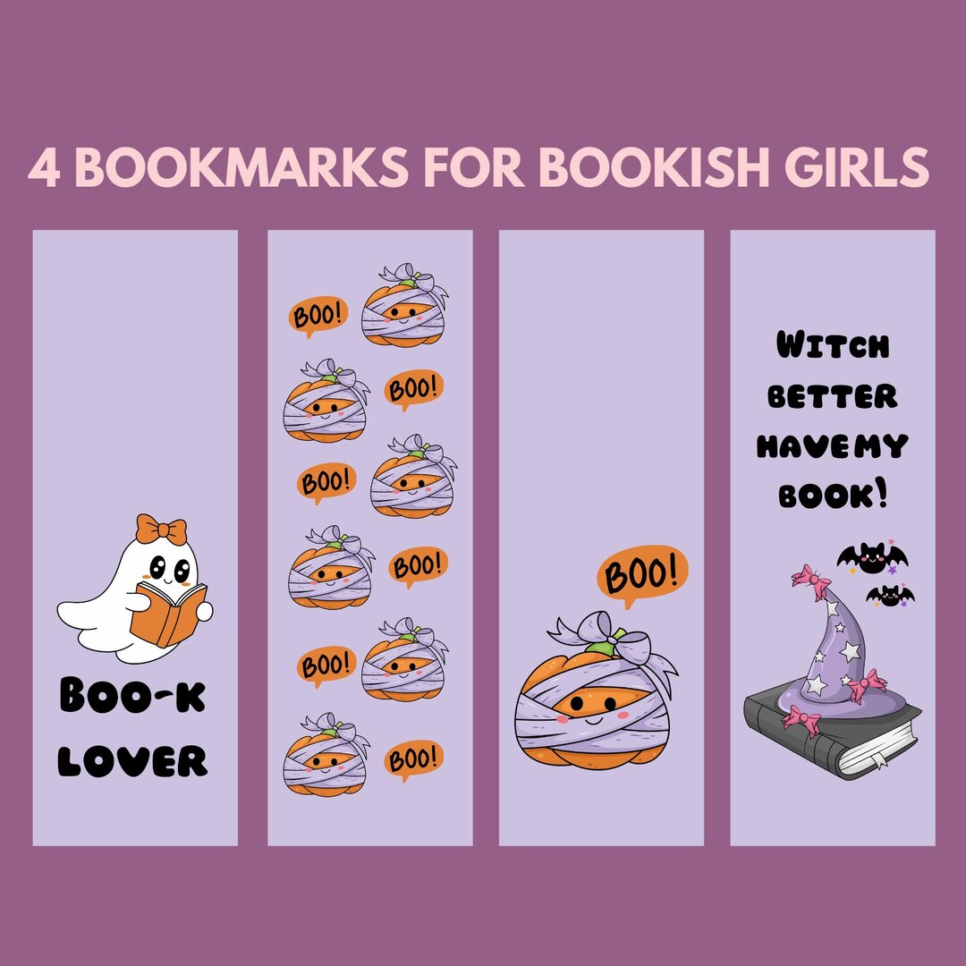 Halloween Coquette Bookmarks Set of 4 | Boo-k Lover Boo Bookmarks ...