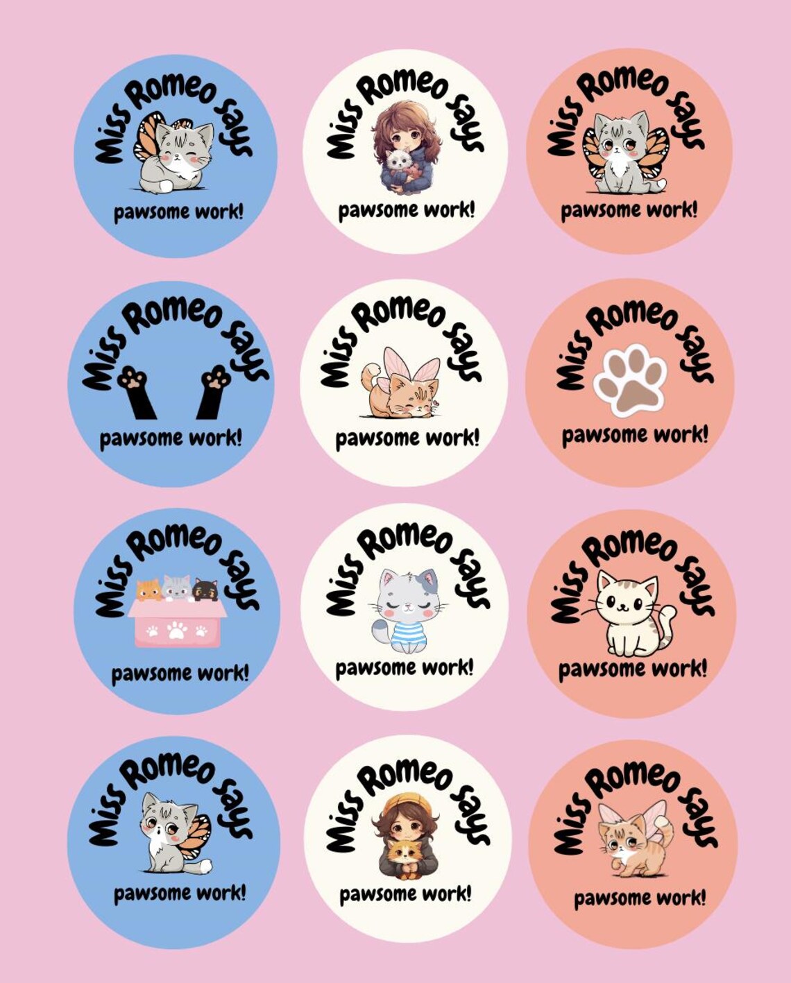 Well Done Stickers - 24 Teacher Stickers - Pawsome Work! | Purr-fect ...