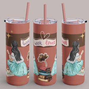 Vintage Book Lover Girl Skinny Tumbler Wrap | Bookish Aesthetic | PNG PDF JPG | Bookworm Gifts