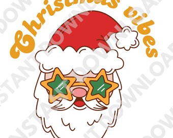 Retro Santa Christmas PNG: Funny Sunglasses Xmas Design (Digital Download)