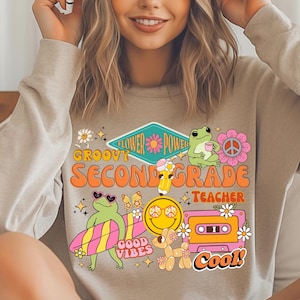 Groovy Second Grade Teacher PNG: Retro Smiley Design (Digital Download)