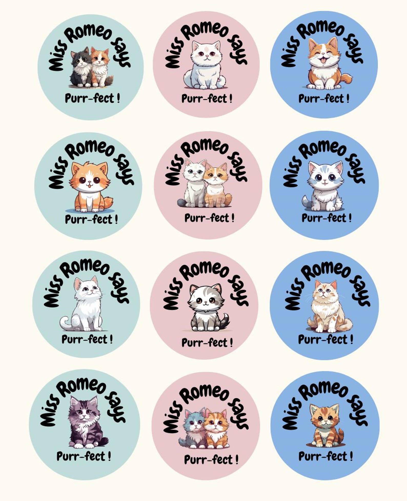 Well Done Stickers - 24 Teacher Stickers - Pawsome Work! | Purr-fect ...