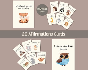 Kids Positive Affirmation Cards | Set of 20 Kids Affirmation Cards | Digital Download | Encouragement Cards for Kids | Animals Affirmations