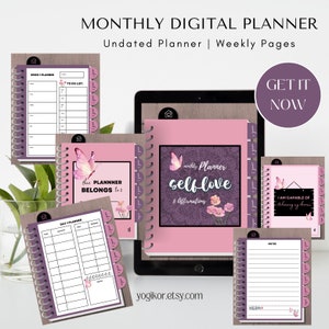 Monthly DIGITAL PLANNER, Undated Planner, Weekly Pages, Daily Pages, Notes, Hyperlinked