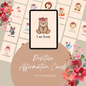 Cartes d'affirmation positive pour les enfants | 20 cartes d'affirmation de soi petits animaux mignons | Téléchargement numérique | Augmenter la confiance | Cartes d'encouragement | PDF