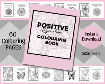 Positive Affirmations, Download Pages, Download Colouring pages, PDF Download , Adult Colouring pages, mandala colouring, 11x8.5