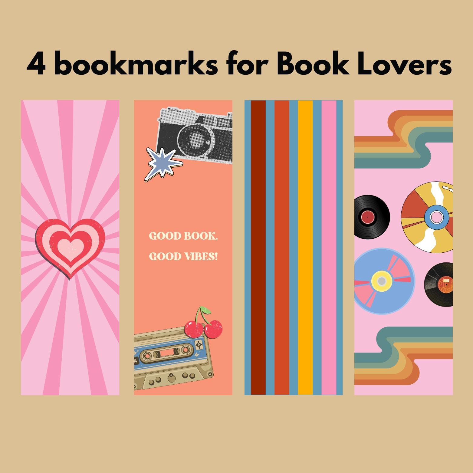 Retro Bookmarks Bundle | PDF & PNG Download | Set of 4 | Book Lovers ...