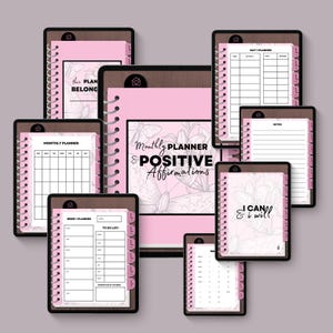 Monthly Planner, Undated Planner, Weekly Pages, Daily Pages, Notes, Hyperlinked | Cute Digital Planner | Cute Pink Planner | Affirmations