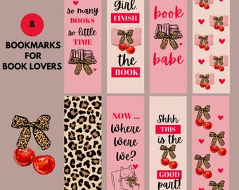 Leopard Cherry Book Babe Bookmark Bundle (PNG & PDF)
