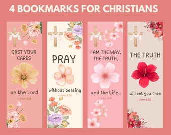 Floral Christian Bookmarks: Scripture Verse Set (PDF & PNG)