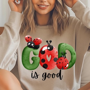 God Is Good Ladybug PNG: Boho Floral Religious Design (Digital Download)