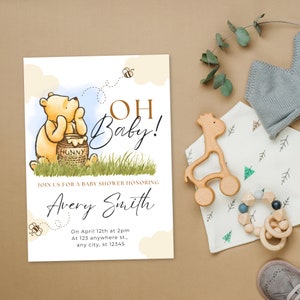 Winnie The Pooh Baby Shower Custom Baby Shower Invitation Editable Neutral Gender Invitation