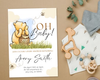 Winnie The Pooh Baby Shower Custom Baby Shower Invitation Editable Neutral Gender Invitation