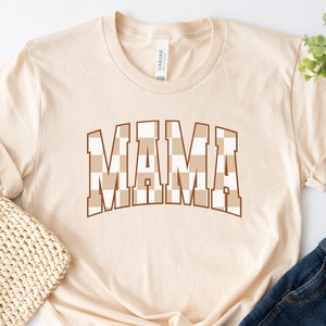 Mama Checkered Tshirt, Mama Sweatshirt, Fall Mama Shirt, Tan Mama Shirt, Plus Size  2XL 3XL 4XL 5XL 6XL