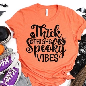 Thick Thighs Spooky Vibes, Funny Halloween Tshirt, Halloween Clothing, Halloween Tee, Plus Size Graphic Tshirt 2XL 3XL 4XL 5XL 6XL