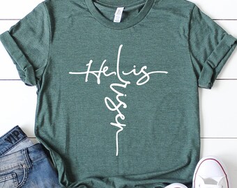 He is Risen Cross, Easter Shirt, Plus Size Easter Shirt, Christian Easter Shirt, 3 Days, Religious Easter Shirt, 3XL, 4XL, 5XL, 6XL